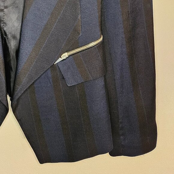 ZARA Navy Striped Wrap Waterfall Draped Blazer Jacked Coat with Zippers (Size S) - Picture 6 of 7